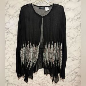 Ashro Black Sheer Cardigan with Silver Sequin Accents 20